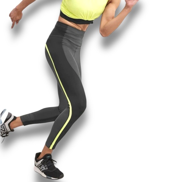Athleta Black Yellow Olive Gray Green Spar Color Block 7/8 Tight Leggings Size M - Picture 12 of 12